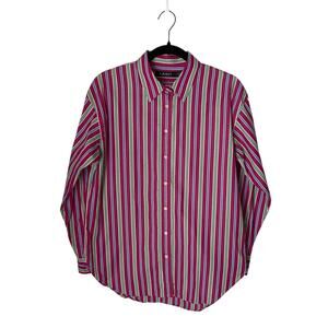 Women's LAUREN Ralph Lauren Black Label Button Shirt Multi Striped Cotton Size M